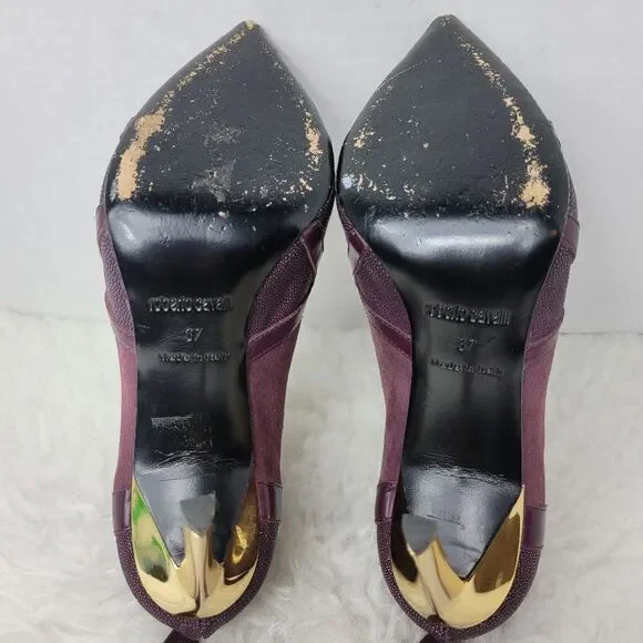 Roberto Cavalli Women's Stingray Purple Leather Bootie Heel Shoes Size 6.5 - Picture 11 of 11